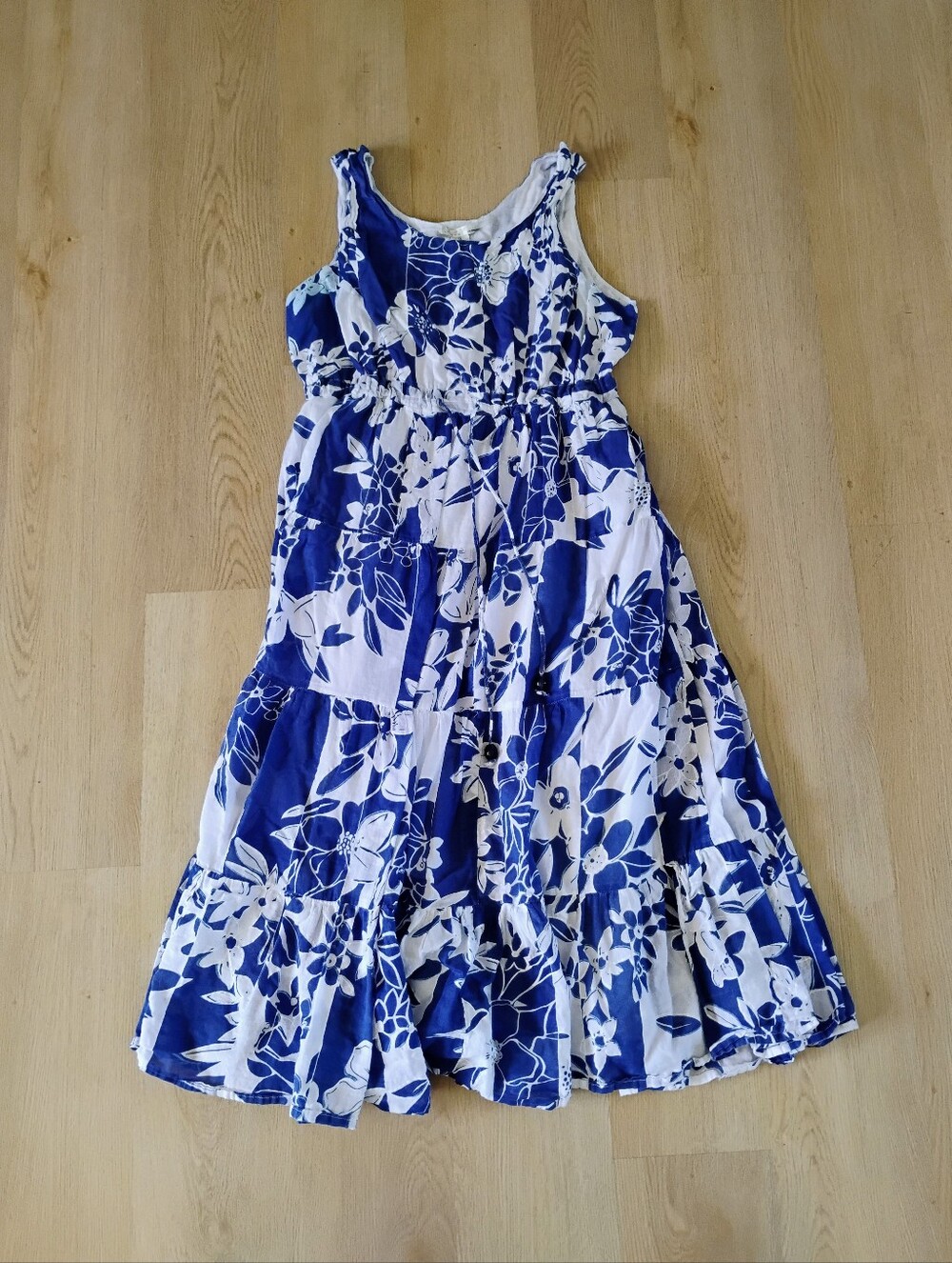 Vasna Desire Blue and White Floral Tiered Dress